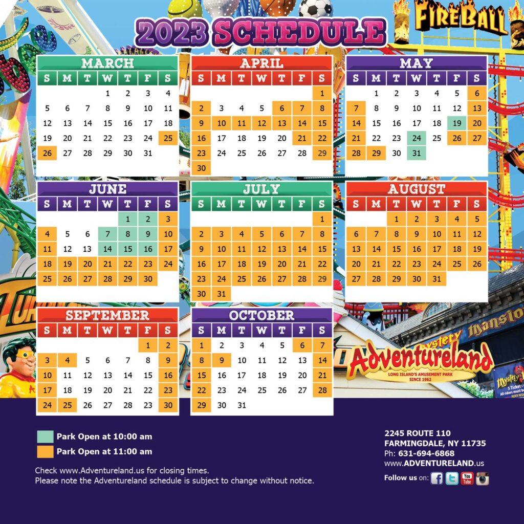 Park Calendar Adventureland Amusement Park Long Island New York