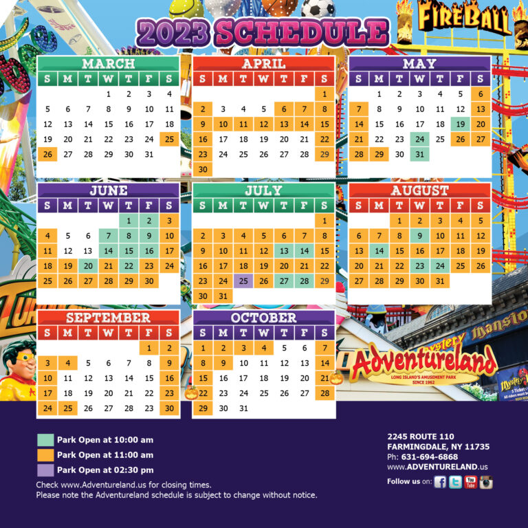 Park Calendar Adventureland Amusement Park Long Island New York