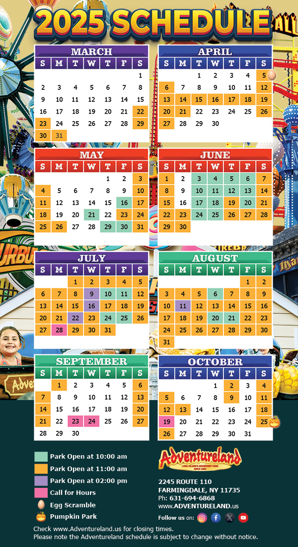 Park Calendar Adventureland Amusement Park Long Island New York